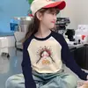 Camiseta Manga Longa Color Block Gola Redonda para Meninas Infantil De Rong Estilosa Base Aconchegante para Outono/Inverno Top Versátil