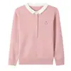 Suéter de Punto con Cuello Polo para Mujer, Manga Larga, Nuevo Estilo Primavera 2026, Corte Holgado, Rejuvenecedor, Cuello Solapa, Top Básico de Punto