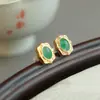 Pendientes de Plata de Ley S925 con Cabujón de Esmeralda Africana Incrustada para Mujer Nuevos Estilo Chinoiserie Tendencia de Moda Pendientes de Gama Alta Regalo de Año Nuevo