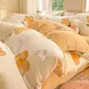Juego de Cuatro Piezas de Terciopelo de Leche para Cama Nuevo Invierno Forrado de Felpa Engrosado Sábanas de Dibujos Animados, Sábanas Ajustables, Fundas de Edredón, Juego de Cama de Tres Piezas