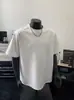 Camiseta de Manga Corta para Hombre Estilo High Street Americano con Hombreras Marcadas y Diseño Metálico, Top de Cuello Redondo, Camiseta Básica, Tendencia de Pareja de Nicho