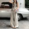 Chic minimalista estilo coreano verão 2026 conjunto de top strapless franzido/calça de trabalho chic de garota popular estilo coreano para mulheres da moda