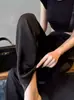 Calça larga de cetim acetinado para mulheres, primavera-verão 2026, corte reto, fluida, leve, calça longa casual de novo estilo chinês