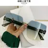 Celebridade da Internet Douyin Popular Armação Grande Sem Aro Borda Cortada Óculos de Sol Femininos Óculos de Sol Tendência Óculos de Alta Qualidade