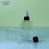 Botella Plana Cuadrada Transparente para Mascotas de 100ml para Uso en Exteriores con Boquilla Puntiaguda para Aceites Esenciales, Alcohol y Cosméticos, del Fabricante, en Stock