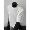 Camiseta Masculina de Verão com Recortes Desconstruídos e Ombreiras de Manga Curta Design de Nicho Cleanfit Casual Top de Meia-Manga