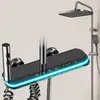 Espacio de fábrica transfronterizo aluminio gris plomo ducha de cuatro funciones presurizada caliente y fría pantalla digital luz ambiental para baño del hogar venta al por mayor