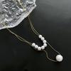 Collar de perlas naturales, nuevo, combinable con todo, de moda, sencillo, de doble capa, de acero de titanio y cadena de clavícula, de una sola perla, joyería de moda para mujer