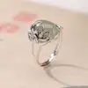 Anel Yilu de Prata S925 Sterling Prata Jade Hetian Jade Água Clara Borboleta Lótus Novo Estilo Chinês Temperamento Elegante Anel Cabochão