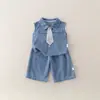Nuevo conjunto de primavera y otoño para bebés niños, colección 2026: Conjunto de mezclilla estilo coreano, moderno y elegante para primavera y otoño, un conjunto de dos piezas