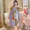 Pijama de Seda de Leche Pijama de Manga Corta Camisón de Mujer Verano Holgado Tallas Grandes Dibujos Animados Lindos Ropa para el Hogar