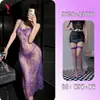 Yesiyeser lingerie sexy renda tentação sexy suspensório rede transparente uniforme fenda sem costas vestido longo 9828