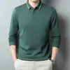 Otoño 2024 Nueva Camiseta de manga larga simple para hombre cuello de polo de mediana edad color de contraste top a rayas 337