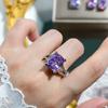 Corte Cielo Estrellado Púrpura Litio Fluorescente Cambio de Color Temperamento Elegante Anillo Abierto Totalmente Diamantado Pendientes Colgantes para Mujer Juego de Tres Piezas
