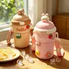 Vaso de Vidrio de Alta Apariencia para Niñas, Lindo Vaso con Popote 3D, Gran Capacidad, Botella de Agua Portátil Cruzada para Niños y Estudiantes