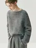 Suéter Feminino Grosso Listrado de Cashmere Soltinho Curto Ombro a Ombro Moda Outono Inverno Novo Top de Tricô