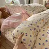 Juego de Cuatro Piezas de Hilo Tipo Nube Amigable con la Piel, Juego de Tres Piezas Estilo Sábana, Ropa de Cama Tradicional Sábana Ajustable de Algodón Lavado
