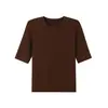 Camiseta de lana de cinco cuartos, suave y transpirable, estilo básico simple, top de punto suave y amigable con la piel para mujer
