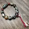 Pulsera de Dzi de Nueve Ojos Tesoro Múltiple Diente Amarillo Pulsera de Dzi de Tres Ojos de Ágata Pulsera de Cuentas con Patrón de Dzi de Tres Ojos Negra y Blanca