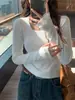 Tejido de hilo de núcleo, camisa base gris para mujer, nuevo modelo 2026, suéter de punto ajustado de manga larga con cuello cuadrado y escote bajo