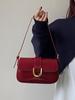 Bolso de hombro de alta gama para mujer, estilo coreano 2025, retro, color vino tinto, con hebilla de herradura, portátil, bandolera de hombro para mujer