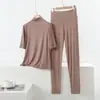 Conjunto de dos piezas de pijama y pantalón de modal ligero de verano, holgado, talla grande, ropa casual para el hogar para mujer