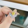 Anillo en V de Plata Esterlina S925 Estilo Ins Simple Diamante Rosa Gotas de Agua Anillo Ojo de Caballo Espiga de Trigo Joker Tono Vibrante Explosiones en Vivo