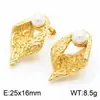 Pendientes Geométricos de Alta Gama Estilo Retro con Forma de Caracola, Adornos de Perlas y Textura Arrugada, Hechos de Acero Inoxidable, Pendientes Irregulares de Lujo Ligero