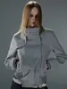 Abrigo de Lana Corto para Mujer con Diseño de Nicho INS, Cuello Alto Asimétrico, Doble Botonadura, Chaqueta Corta Ajustada
