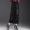 Saia Reta Elegante com Lantejoulas e Caimento Fluido, Saia Lápis Longa de Cintura Alta com Fenda, Saia Curta Trendy de Inverno 2025 que Molda o Corpo