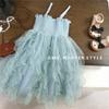 Vestido para niñas, falda de princesa, falda de velo azul, estilo festivo, falda lencero, vestido de verano para niñas de tres años, vestido para mujer