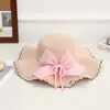 Sombrero de sol de verano para exteriores moda coreana alta calidad sombrero de sol de malla con lazo sombrero de paja para vacaciones en la playa