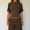 Estilo Europeu e Americano Garota Picante Cor Sólida Casual Off-Shoulder Slim Fit Revela Cintura Cropped Manga Curta T-Shirt High Street Primavera/Verão