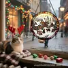 Enfeite Pendente de Vitral Vila de Natal Decoração Pendurada de Vidro para Casa Decoração de Janela Apanhador de Sol para Jardim