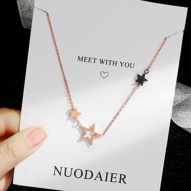 星星项链 女锁骨链钛钢短款吊坠镀18k玫瑰金彩金时尚日韩国配