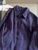 Estilo super popular! Estilo Old Money camisa de botões com lapela em mistura de algodão e linho roxo proteção solar outono deslocamento outerwear versátil