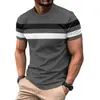 Suéter fino casual de verano para hombre, estilo americano, cuello redondo, manga corta, bloques de color, transfronterizo