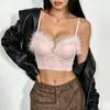 Top Tubo com Espinha de Peixe e Pena de Avestruz, Não Precisa de Sutiã, Top de Pena Hot Girl para Balada, Costas Bonitas, Camisola Sexy com Decote V Profundo para Mulheres