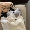Camisola de encaje de deseo puro para chica hot con copas, corte ajustado, diseño de lazo, top sin mangas