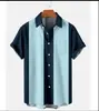 Camisa Casual Simple de Manga Corta para Hombre Europea y Americana Transfronteriza Costura a Rayas Impresión Digital 3D Cuello Camisero Todo Fósforo