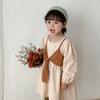 Colección Primavera 2026 Vestido de Manga Larga Falso de Dos Piezas Color Block para Niña Estilo Coreano Algodón Lino Elegante Vestido de Princesa para Bebé