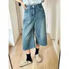 Jeans retro de pierna ancha cropped para mujer, pantalones rectos holgados de cintura alta para tallas grandes, de verano, adelgazantes, para tipo de cuerpo de pera