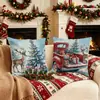 Funda de Almohada de Muñeco de Nieve y Reno de Amazon Atmósfera Navideña Funda de Cojín Decorativa Impresa para Sala de Estar Funda de Almohada de Sofá de Poliéster