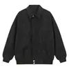 Chaqueta de cuero cleanfit solapa de viento tela texturizada gris claro costuras de contraste puños holgados top de otoño hombre