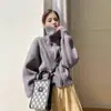 Cardigan de Tricô com Gola Azul Marinho da Amazon Transfronteiriço Outono e Inverno 2025 Novo Solto de Alta Qualidade Jaqueta Suéter com Zíper para Mulheres