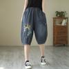 Calça Retro Harlan Verão 2024 Redutora de Idade Bordada Slim Fit Jeans Soltos Calça Feminina de Seis Pontos com Cintura Solta