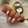 Pontas de Unha Vestíveis Cromadas com Acabamento de Luxo, Adesivos Eletrodepositados para Unhas Postiças Gradiente Branco Francês Nude, Arte de Unha em Formato Amêndoa