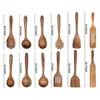 Espátula Pequeña de Madera de Acacia, Espátula de Madera para Sartén Antiadherente, Cuchara Sopera de Madera con Mango Largo, Cuchara Pequeña de Madera para Arroz, Juego de Espumadera para Fideos de Madera de Teca
