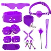 Set de cuero y felpa SM de diez piezas para bondage y restricción, juguetes alternativos para adultos y suministro de productos sexuales