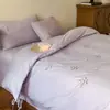 Novo Estilo 2025 Algodão Puro Cor Pura Escovado Bordado Cadarço Conjunto de Quatro Peças - Letra Gardênia Cama 1,2m Lençóis de Cama